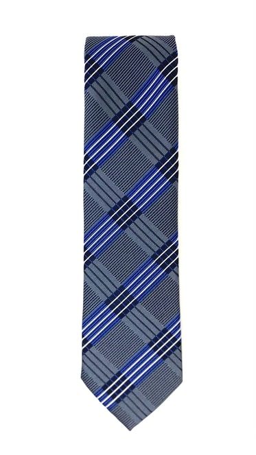 Grey & Blue Diamond Check Patterned Tie