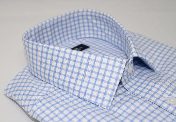 Light blue shepherd check dress shirt col
