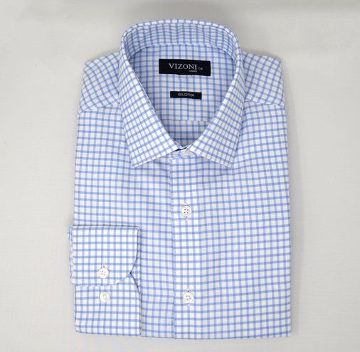 Light blue shepherd check dress shirt col