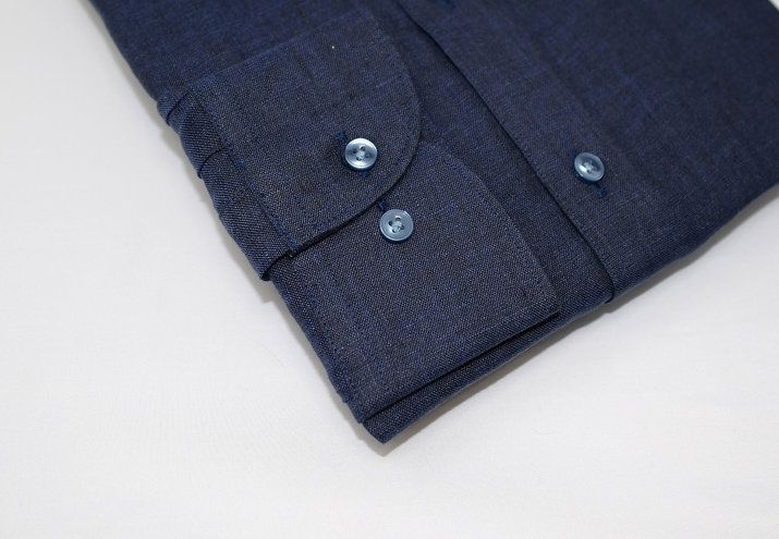 Navy blue linen dress shirt sleeve