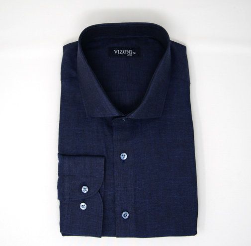 Navy blue linen dress shirt
