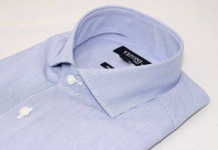 Blue micro pinstripe dress shirt col