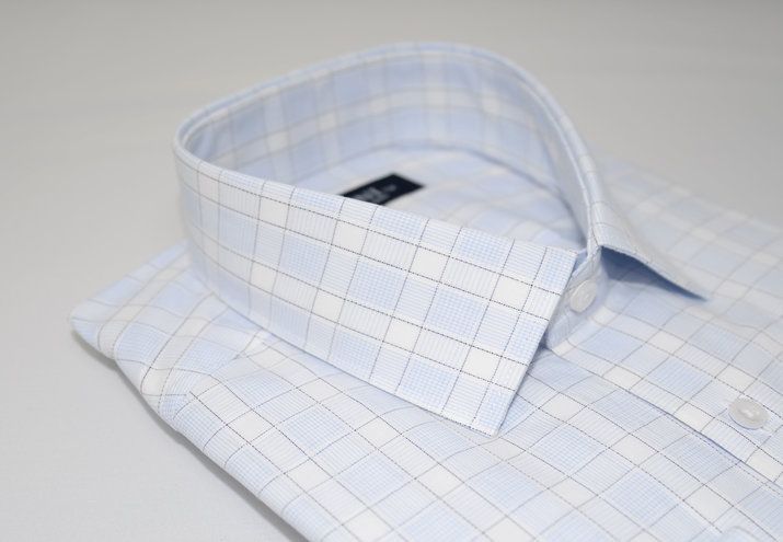 Light blue and white gingham check dress shirt col