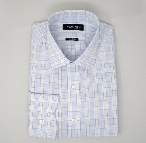 Light blue and white gingham check dress shirt