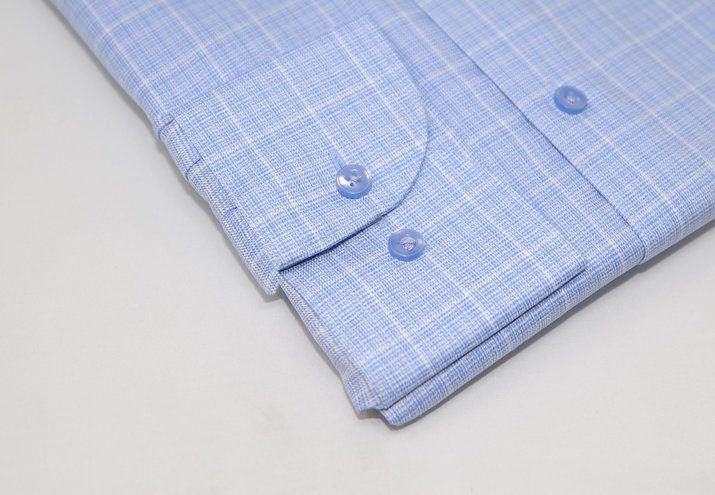Sky blue with windowpane check dress shirt sleeve