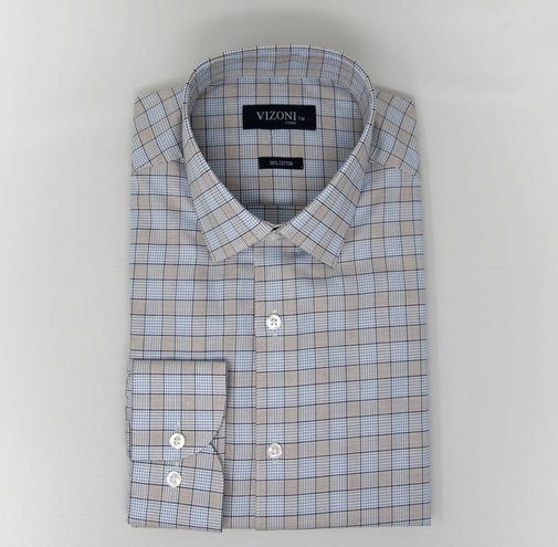 Grey & Light Blue Double Check Dress Shirt