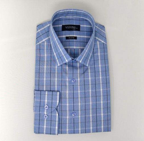 Blue with double windowpane check dress shirt